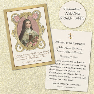 Elegant Gold St. Therese Roses Wedding Holy Card 
