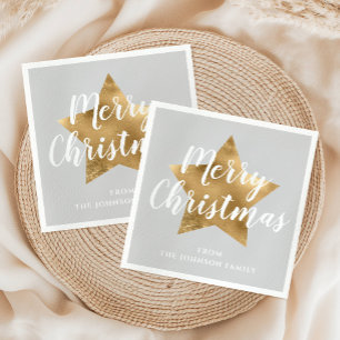 Elegant Gold Star Merry Christmas Napkin