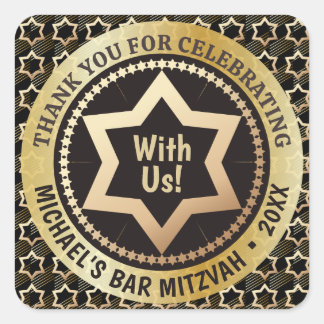Elegant Gold Star of David Bar Mitzvah Thank You Square Sticker
