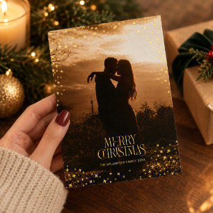Elegant Gold Star Romantic Couple Christmas Photo