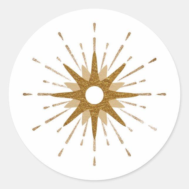 Elegant Gold Starburst Classic Round Sticker (Front)