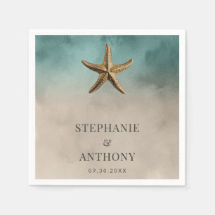 Elegant Gold Starfish Beach-Themed Wedding Napkin