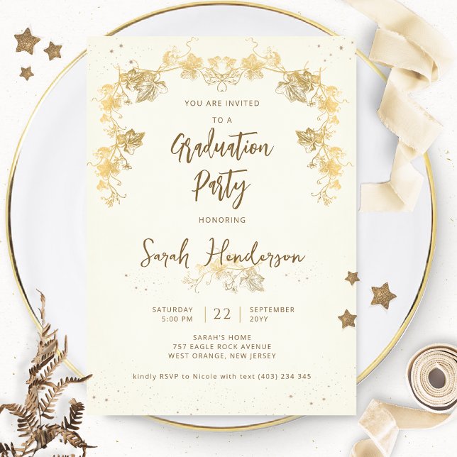 Elegant Gold Starry Night Graduation Party Invitation (Creator Uploaded)