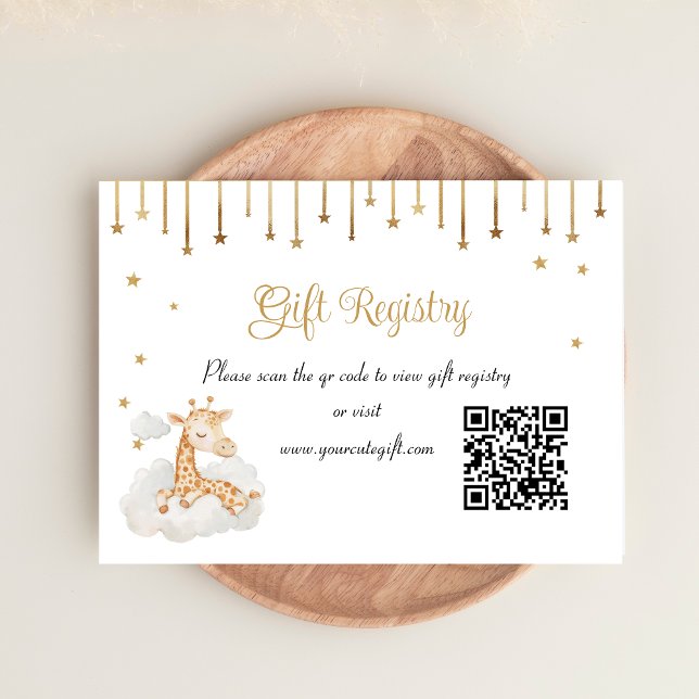 Elegant Gold Starry Sky Giraffe Gift Registry QR Enclosure Card (Creator Uploaded)