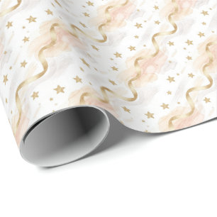 Elegant Gold Stars & Blush Watercolor  Wrapping Paper
