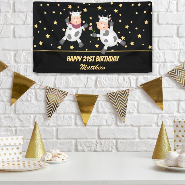 Elegant Gold Stars Funny Animal Couple Birthday Banner (Creator Uploaded)