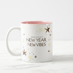 Elegant Gold Stars "New Year, New Vibes Two-Tone Coffee Mug