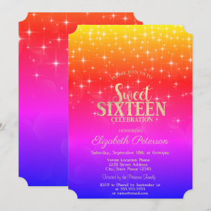 Elegant Gold Stars Ombre Sweet 16 Invitation