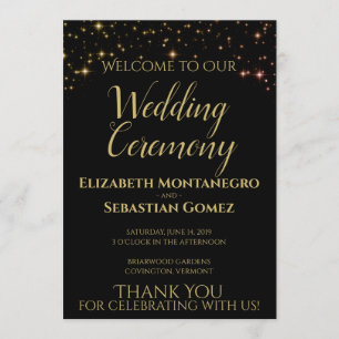 Elegant Gold Stars on Black Festive Wedding  Programme