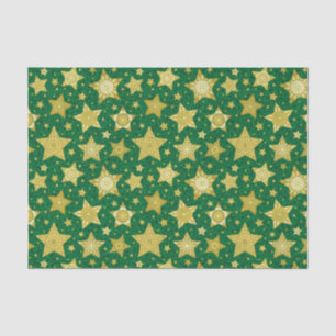 Elegant Gold Stars on Green Damask Tissue Paper