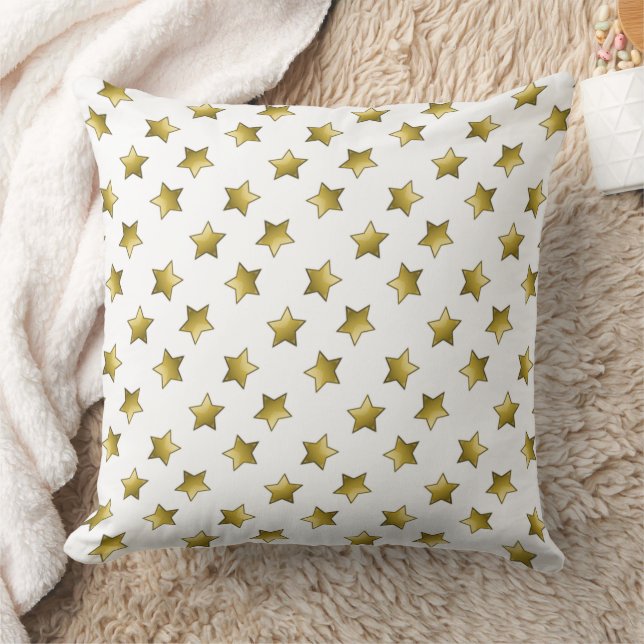Elegant gold stars white pattern cushion (Blanket)