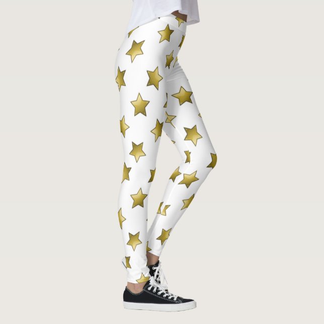 Elegant gold stars white pattern leggings (Right)