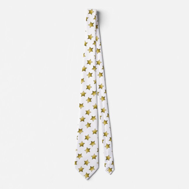Elegant gold stars white pattern tie (Front)