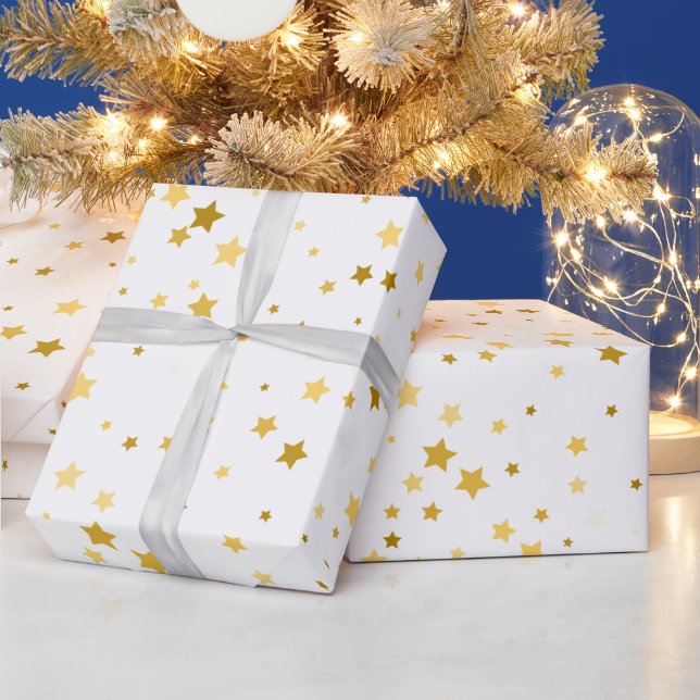 elegant gold stars with white pattern wrapping paper (Holidays)