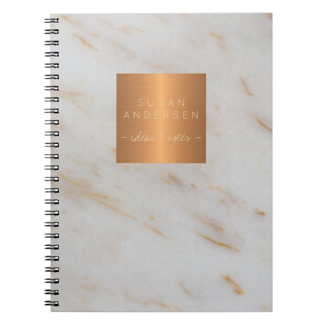 Elegant gold steel copper metallic grey marble spiral notebook (Front)