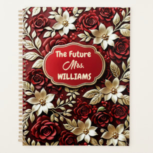Elegant gold steel copper metallic red floral planner