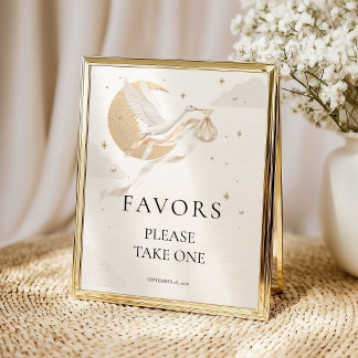 Elegant Gold Stork Baby Shower Favour Table Sign