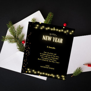 Elegant Gold String Lights NYE Celebration Holiday Card