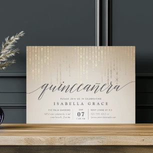 Elegant Gold String Lights Quinceanera Invitation