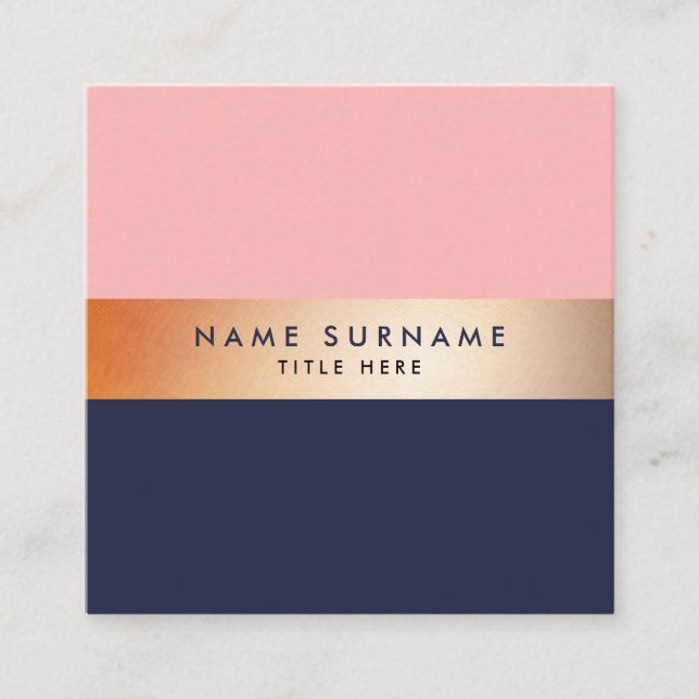 Elegant Gold Stripe Blue Square Business Card (Front)
