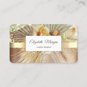 Elegant Gold Stripe Boho Flowers Business Card