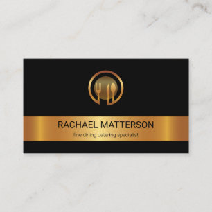 Elegant Gold Stripe Cutlery Catering Culinary Food Business Card