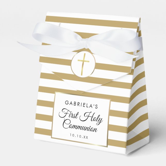 Elegant Gold Stripe First Holy Communion Favour Box (Front Side)