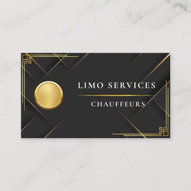 Elegant Gold Stripe Gold Chauffeur Logo Driver QR  Business Card (Front)