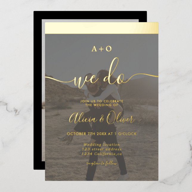 Elegant gold stripe initials 2 photos wedding (Front/Back)