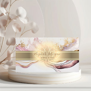 Elegant Gold Stripe,Lotus Marble White Rose Gold Business Card