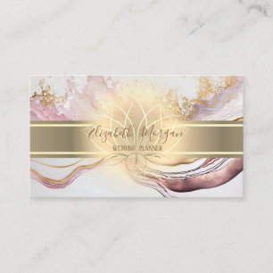 Elegant Gold Stripe,Lotus Marble White Rose Gold Business Card