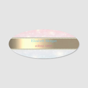 Elegant Gold Stripe, Pearls,Bokeh Name Tag