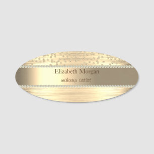 Elegant Gold Stripe, Pearls, Diamonds Name Tag