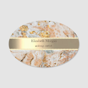 Elegant Gold Stripe,Pearls Gold Marble Name Tag