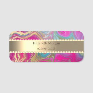Elegant Gold Stripe,Pearls Violet  Marble Name Tag
