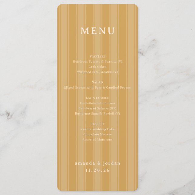 Elegant Gold Striped Menu (Front)