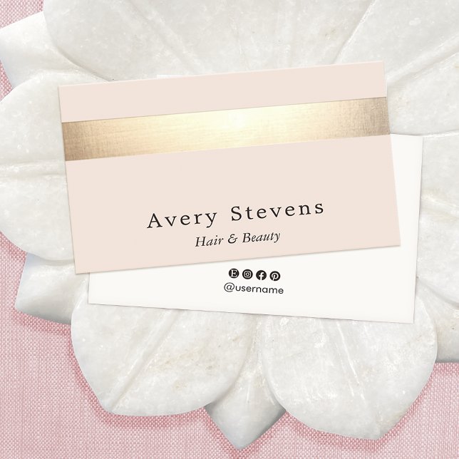 Elegant Gold Striped (no shine) Modern  Light Pink Business Card (Creator Uploaded)
