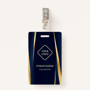 Elegant Gold Stripes Blue Background ID Badge