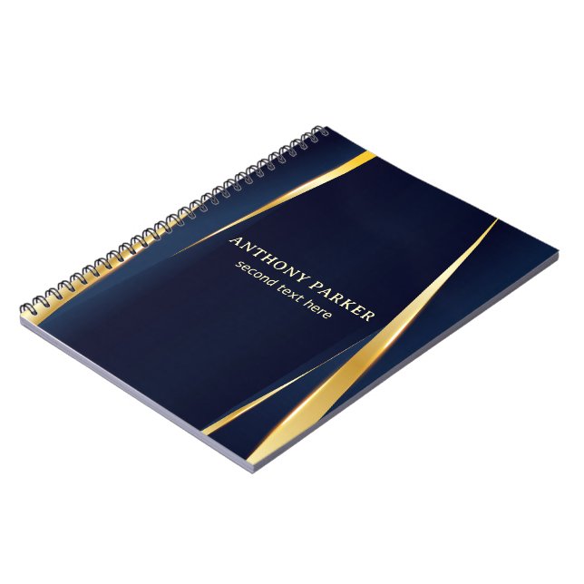 Elegant Gold Stripes Blue Background  Notebook (Left Side)