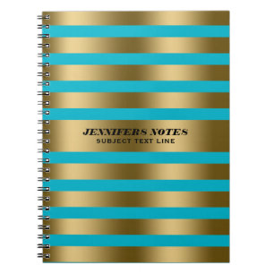 Elegant Gold Stripes Custom Blue Background Spiral Notebook