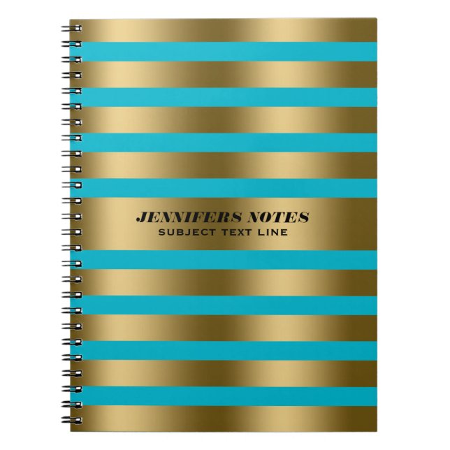 Elegant Gold Stripes Custom Blue Background Spiral Notebook (Front)
