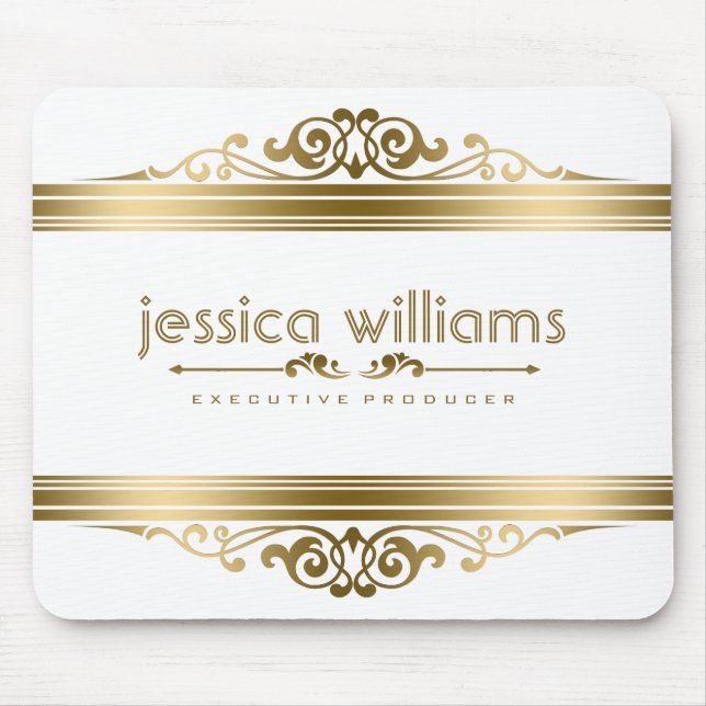 Elegant Gold Stripes Floral Accents Mouse Pad (Front)