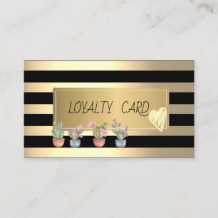 Elegant Gold Stripes,Frame, Gold Hearts Succulents Loyalty Card