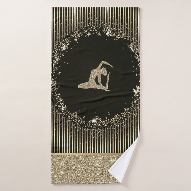 Elegant Gold Stripes Glitter Yoga Girl Bath Towel Set (Bath Towel)
