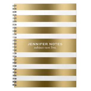 Elegant Gold Stripes White Background Notebook