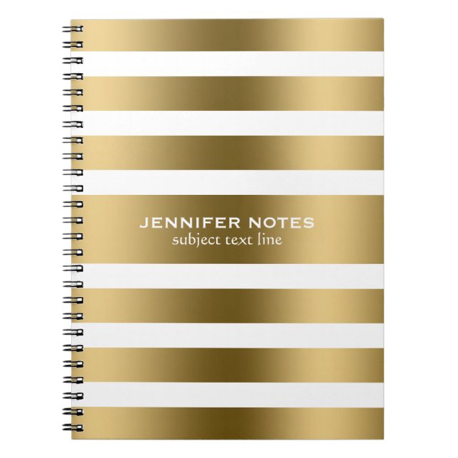 Elegant Gold Stripes White Background Notebook (Front)