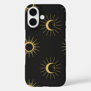 Elegant Gold Sun and Moon Pattern Black iPhone 16  iPhone 16 Case