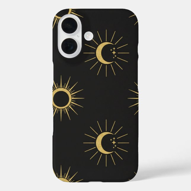 Elegant Gold Sun and Moon Pattern Black iPhone 16  Case-Mate iPhone Case (Back)