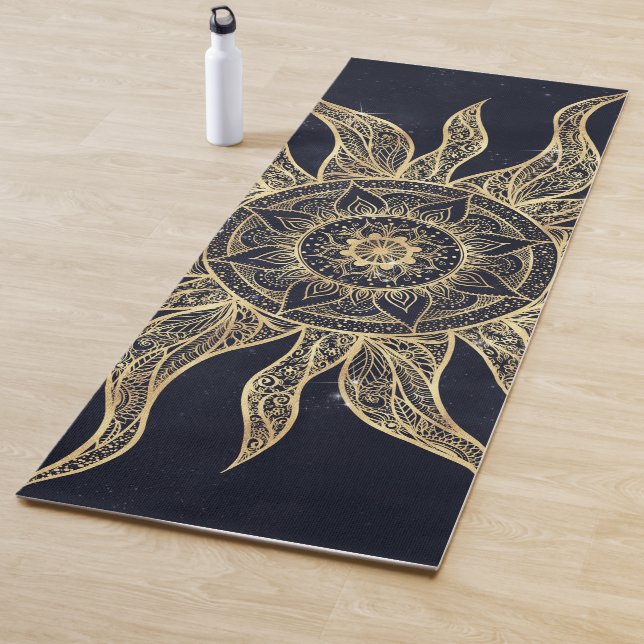 Elegant Gold Sun Mandala Blue Nebula Design Yoga Mat (In Situ)