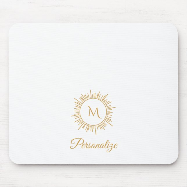 Elegant Gold Sunburst Simple Monogram and Name Mouse Pad (Front)